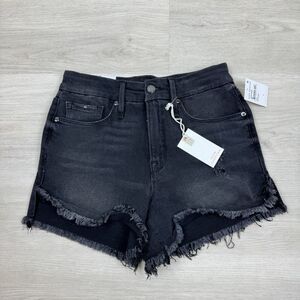 Good American Good Curve Distressed Frayed Hem Denim Short Size 4 Black